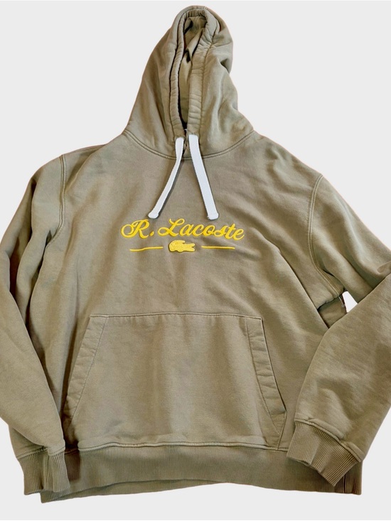 Lacoste Tops - Lacoste Rare René Script Logo Hoodie L Sage Green Classic Fit 100% Cotton